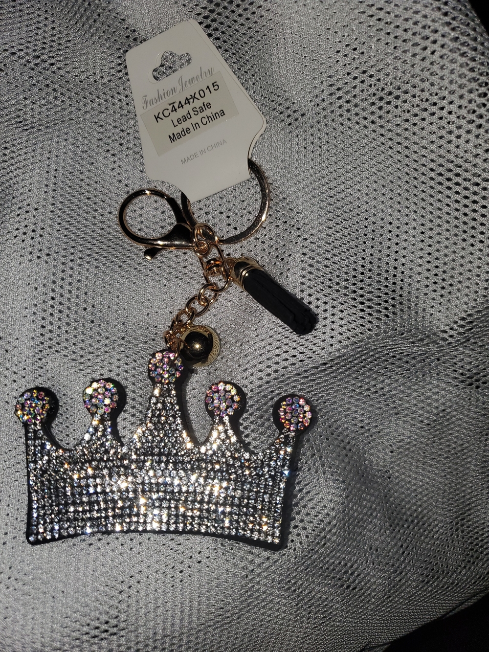 Fashion Jewelry Crown Keychain with Rhinestones - Gold & Black